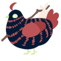 A tumblr and red chicken with a bar pattern