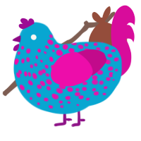 A cerulean and fuchsia chicken with a speckle pattern