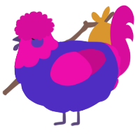 A indigo and fuchsia chicken with a head pattern