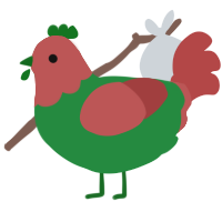 A viridian and red chicken with a head pattern