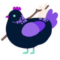 glowstick, a tumblr and blurple chicken with a neck-speckle pattern
