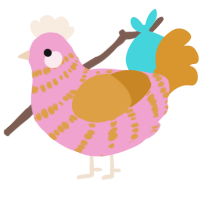Linda, a pink and orange chicken with a bar pattern