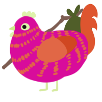 Pinpin, a fuchsia and vermilion chicken with a bar pattern