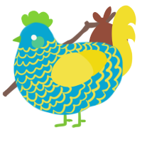 Confetti, a cerulean and yellow chicken with a lace pattern