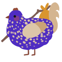 A indigo and beige chicken with a speckle pattern