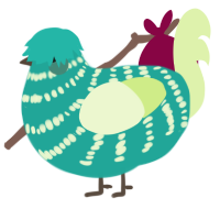 A turquoise and apple chicken with a bar pattern
