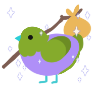 bug, a lilac and chartreuse chicken with a head pattern