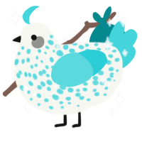 A white and aqua chicken with a speckle pattern