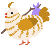A cream and ochre chicken with a bar pattern