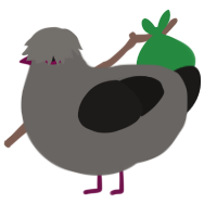 Forgery, a grey and sable chicken