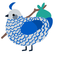 Sleepy, a mist and ultramarine chicken with a lace pattern