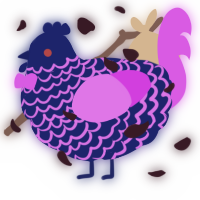 HES HAUNTING ME, a navy and orchid chicken with a lace pattern