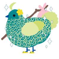 A teal and lemon chicken with a double-lace pattern