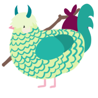 Haru, a apple and turquoise chicken with a lace pattern