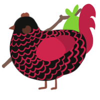 A black and crimson chicken with a lace pattern