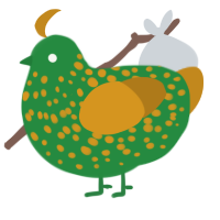 (unnamed), a viridian and ochre chicken with a speckle pattern
