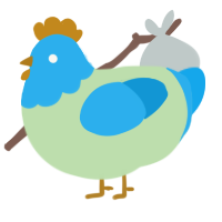 Sammy, a gluppy and sky chicken with a head pattern