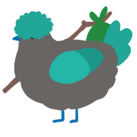 A grey and turquoise chicken