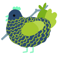 A beige and indigo chicken with a lace pattern