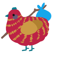 A crimson and gold chicken with a bar pattern