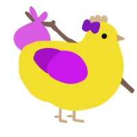 LaRue, a yellow and amethyst chicken