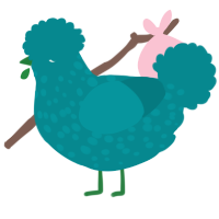 A teal chicken with a speckle pattern