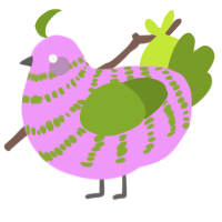 A lavender and chartreuse chicken with a bar pattern