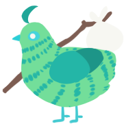 A spring and turquoise chicken with a bar pattern