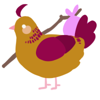 A ochre and maroon chicken with a neck-band pattern