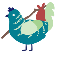 Puddle, a sea and gluppy chicken with a half-bar pattern
