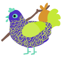 Lucid Hallucination, a indigo and lime chicken with a double-lace pattern