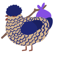 A beige and navy chicken with a lace pattern