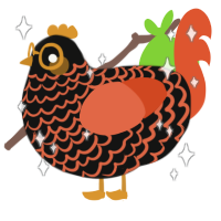 Bawkorange, a black and vermilion chicken with a lace pattern