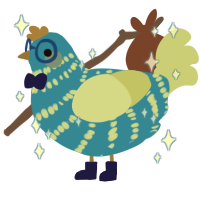 Shiny, a cerulean and lemon chicken with a bar pattern