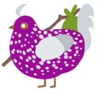A plum and mist chicken with a speckle pattern