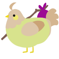 A lemon and beige chicken with a head pattern