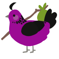 spots 1, a plum and black chicken with a neck-speckle pattern