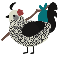 A white and sable chicken with a double-lace pattern
