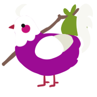 Miss, a plum and white chicken with a head pattern