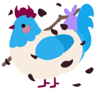 A beige and sky chicken with a speckle pattern