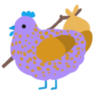 A lilac and ochre chicken with a speckle pattern