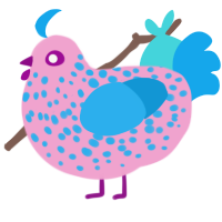 A pink and sky chicken with a speckle pattern