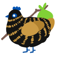 Precious Trinket, a black and gold chicken with a bar pattern