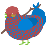 Element, a red and sapphire chicken with a lace pattern