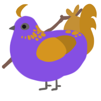 Iced Ube Latte, a blurple and ochre chicken with a neck-speckle pattern