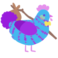 A sky and violet chicken with a bar pattern