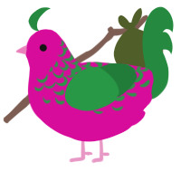 A fuchsia and viridian chicken with a half-lace pattern