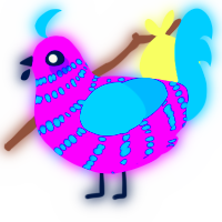Neon Sign, a amethyst and sky chicken with a bar pattern