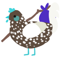 Life Blow, a bark and white chicken with a speckle pattern