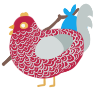 A crimson and silver chicken with a double-lace pattern